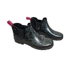 Womens Sakroots Ankle Rain Boots Sz 9 Black Floral